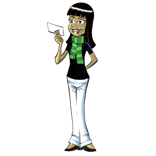 comic of young woman standing and holding a piece of paper