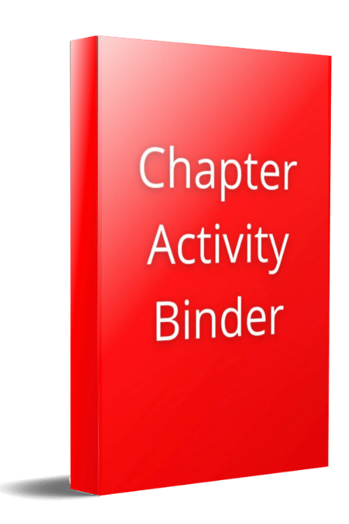 graphic image of a red book with "Chapter Activity Binder" on the front in white writing